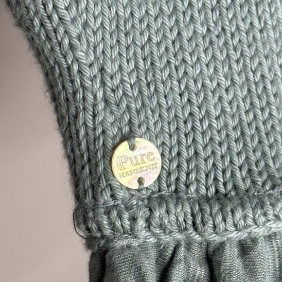 Pure Handknit Womens Cardigan Sweater Small / Medium Green Cotton Lagenlook Boho - Picture 11 of 11
